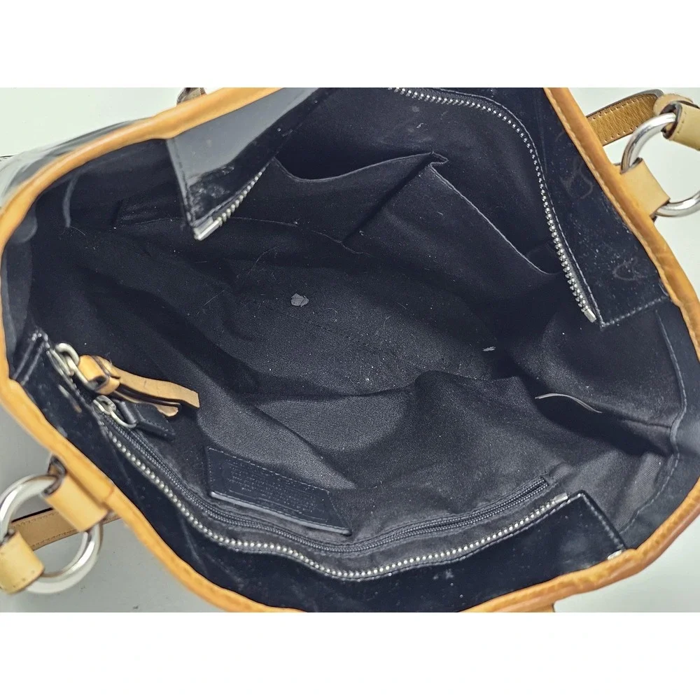 Coach Tote Bag Womens Medium Black Signature C Patent Leather Shoulder Purse